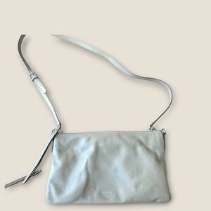Fossil Taupe Leather Crossbody Bag Adjustable Strap Silver Hardware Minimalist